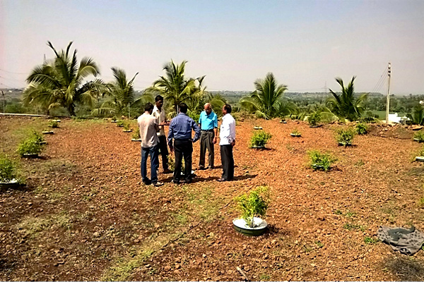 At Uruli Kanchan with BAIF agriculture scientists and a pomegranate farmer in October 2016.