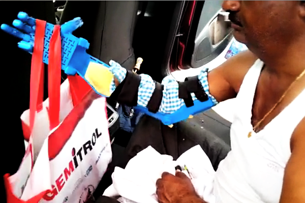Parshuram Takalkar tries a prototype 3D printed prosthetic hand - Pune - August 5, 2016 Parshuram Takalkar tries a prototype 3D printed prosthetic hand - Pune - August 5, 2016